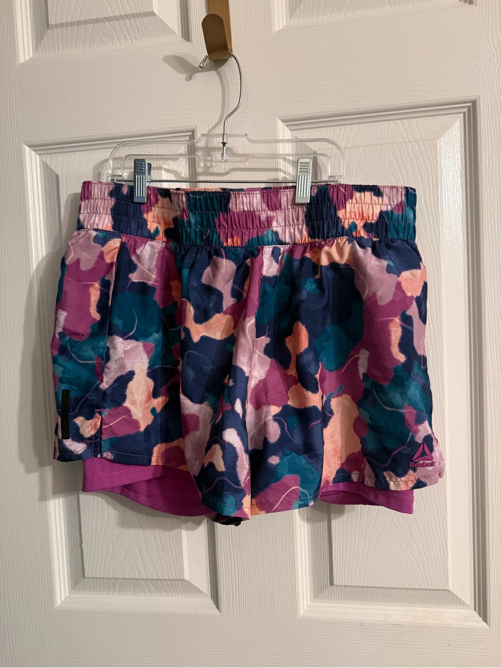 Reebok Women’s Teal Pink Purple Printed Athletic Shorts